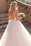 Tulle Ivory Spaghetti Straps A-Line Wedding Dress with Lace