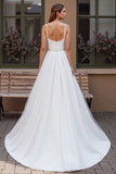 Sparkly Ivory Corset Chiffon Scoop Neck Boho Wedding Dress with Beading