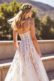 Corset Deep V-Neck Ivory Backless Wedding Dress with Appliques