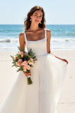 Ivory Chiffon Scoop Neck A Line Sweep Train Wedding Dress