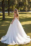 Ivory Sweetheart Tulle Sweep Train Corset Wedding Dress with Lace