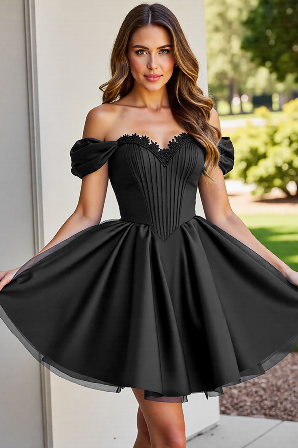 Black Tulle Corset A Line Short Homecoming Dress