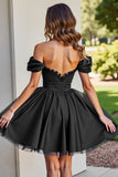 Black Tulle Corset A Line Short Homecoming Dress