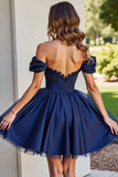 Black Tulle Corset A Line Short Homecoming Dress