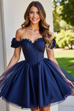 Black Tulle Corset A Line Short Homecoming Dress