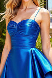 Dark Green Satin A Line Spaghetti Straps Short Homecoming Dress