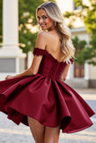 Burgundy A Line Satin Corset Short Homecoming Dress with Lace