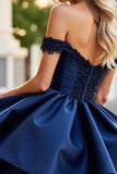 Burgundy A Line Satin Corset Short Homecoming Dress with Lace