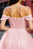 Blush A Line Corset Tulle Short Homecoming Dress with Lace