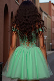 Sparkly Light Green Tulle A Line Corset Short Homecoming Dress with Lace