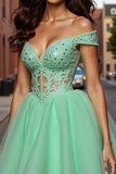 Sparkly Light Green Tulle A Line Corset Short Homecoming Dress with Lace