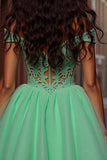 Sparkly Light Green Tulle A Line Corset Short Homecoming Dress with Lace