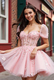 Blush Corset Tulle Short Floral Homecoming Dress