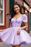 Blush Corset Tulle Short Floral Homecoming Dress