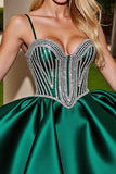 Sparkly Dark Green Satin Short Homecoming Dress with Beading
