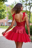 Sparkly Dark Red Corset Sequin A Line Short Homecoming Dress