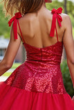 Sparkly Dark Red Corset Sequin A Line Short Homecoming Dress