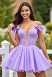 Lavender A Line Corset Short Tulle Homecoming Dress with Lace