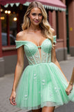 Mint Green A Line Corset Short Homecoming Dress with Lace