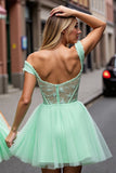 Mint Green A Line Corset Short Homecoming Dress with Lace
