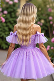 Lavender Corset Short Tulle Homecoming Dress with Appliques