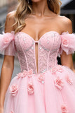 Blush Floral Corset Short Homecoming Dress with Lace