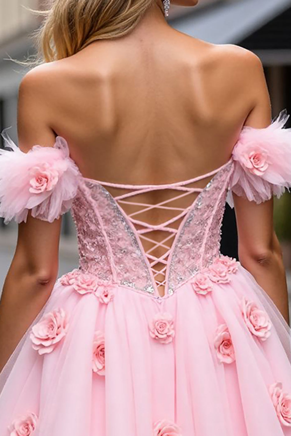 Blush Floral Corset Short Homecoming Dress with Lace