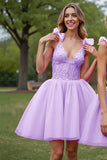 Lilac Corset A Line Tulle Short Homecoming Dress with Appliques