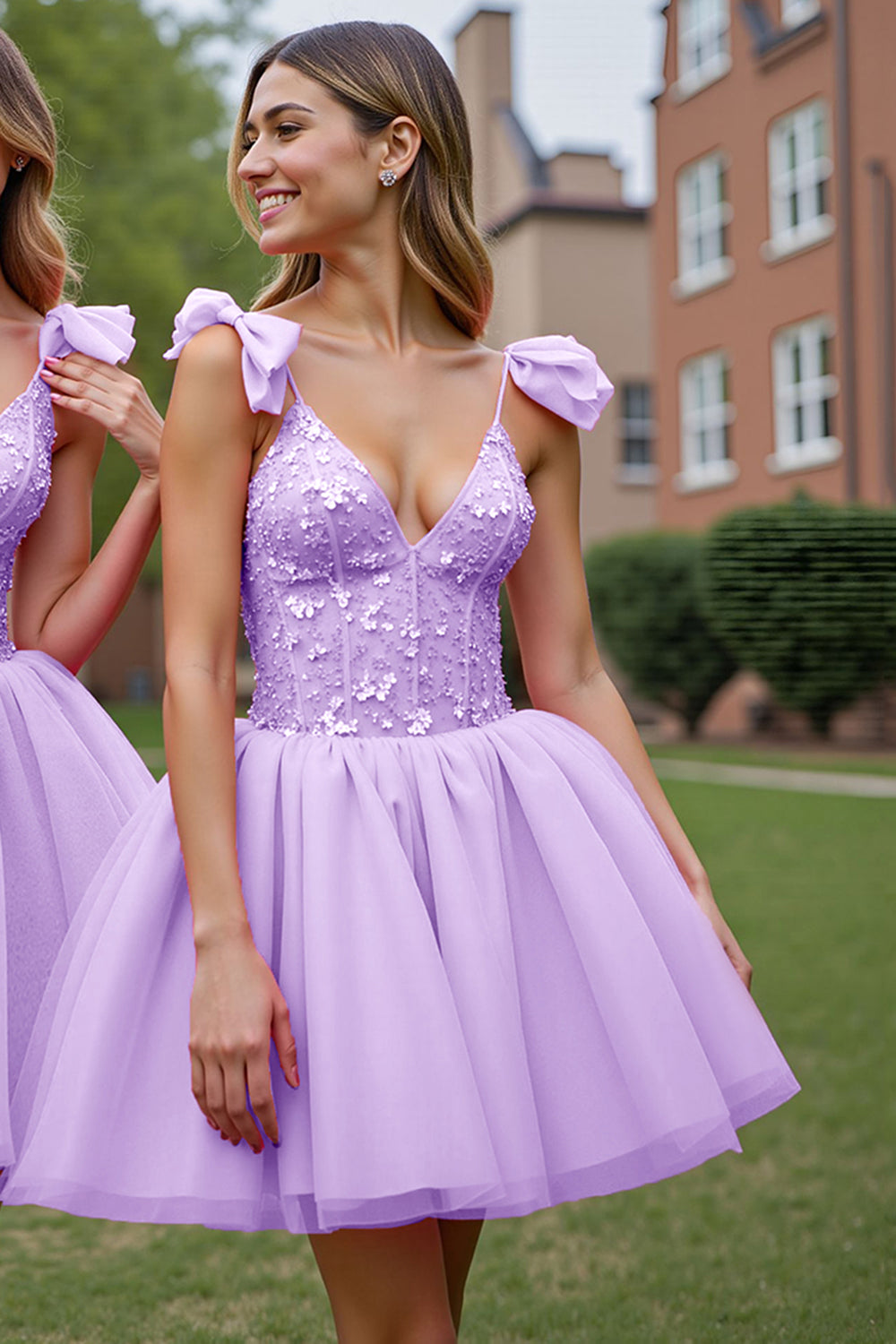 Lilac Corset A Line Tulle Short Homecoming Dress with Appliques