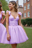 Lilac Corset A Line Tulle Short Homecoming Dress with Appliques