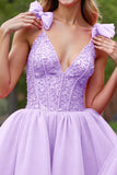 Lilac Corset A Line Tulle Short Homecoming Dress with Appliques