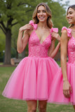 Lilac Corset A Line Tulle Short Homecoming Dress with Appliques