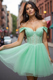 Sparkly Mint Green Corset Tulle Beaded Short Homecoming Dress