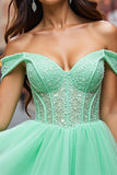 Sparkly Mint Green Corset Tulle Beaded Short Homecoming Dress