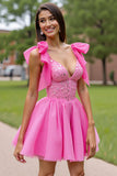 Sparkly Pink Tulle Corset Short Homecoming Dress with Beading