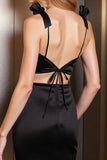 Black Satin Bodycon Spaghetti Straps Short Homecoming Dress