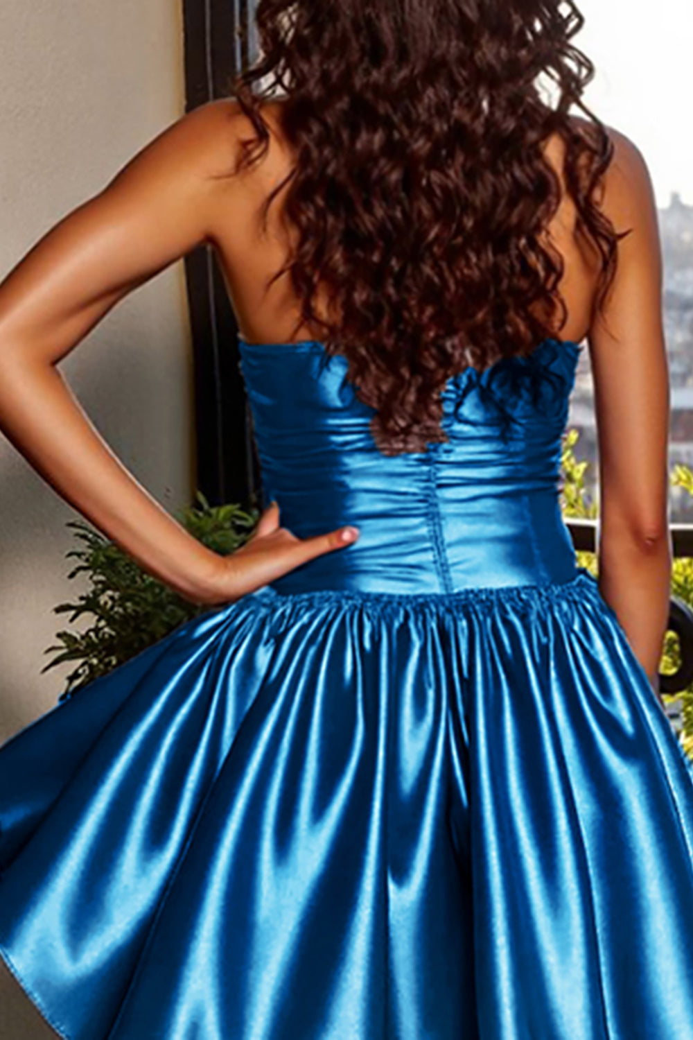 Blue A Line Strapless Metallic Short Homecoming Dress