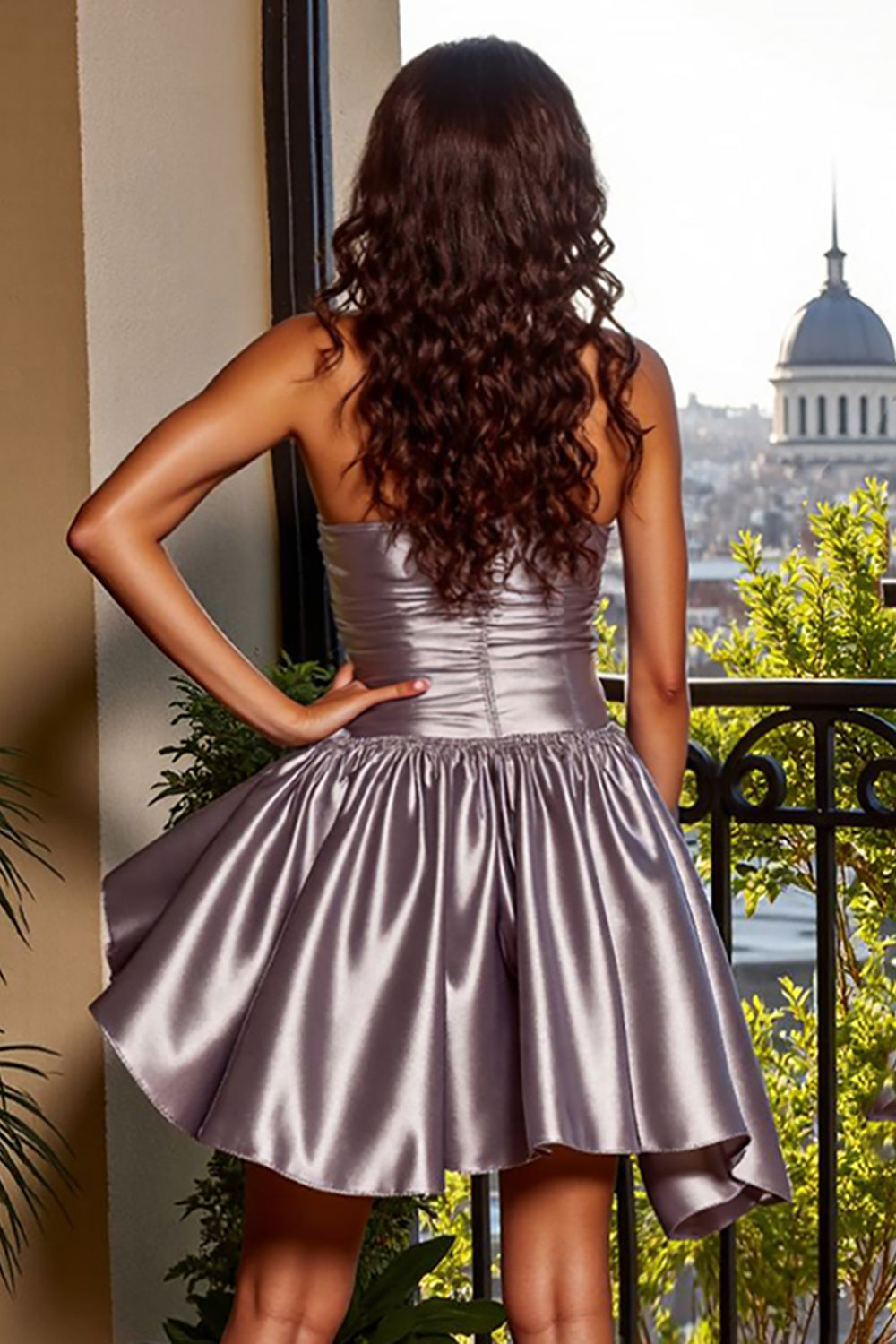 Blue A Line Strapless Metallic Short Homecoming Dress