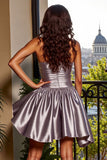 Blue A Line Strapless Metallic Short Homecoming Dress