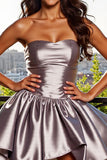 Blue A Line Strapless Metallic Short Homecoming Dress
