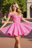 Pink Corset Cold Shoulder Short Homecoming Dress with Lace