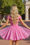 Pink Corset Cold Shoulder Short Homecoming Dress with Lace