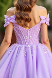 Lavender Corset Tulle Short Homecoming Dress with Bows