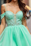 Mint Green Tulle Cold Shoulder Short Homecoming Dress with Lace