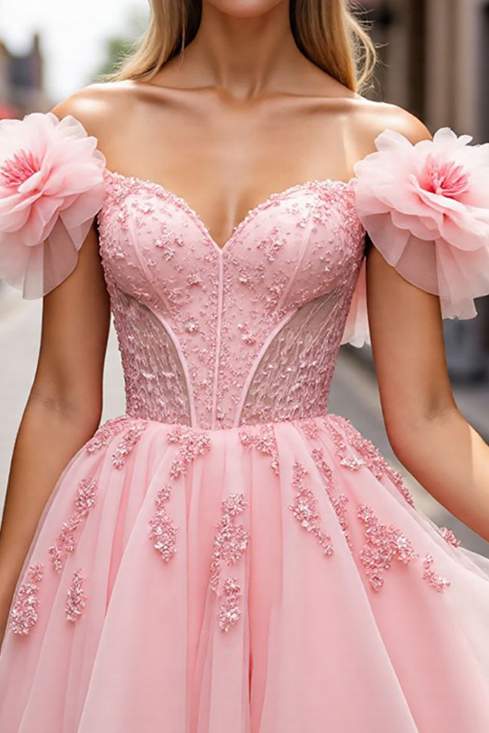 Blush Corset Floral Short Homecoming Dress with Appliques