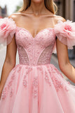 Blush Corset Floral Short Homecoming Dress with Appliques