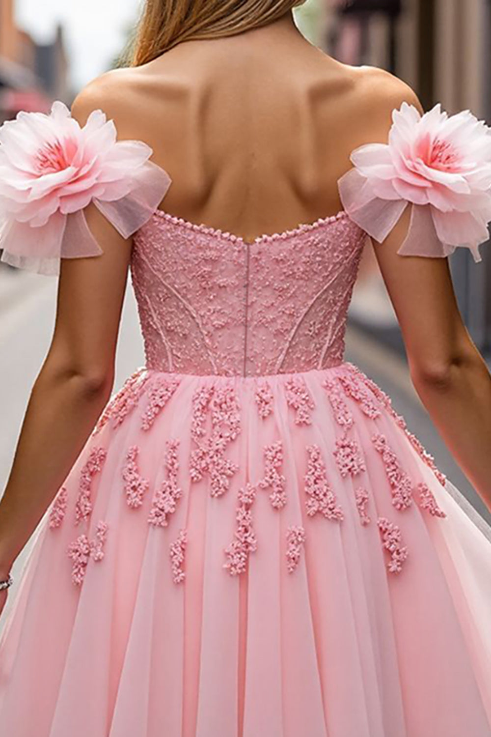 Blush Corset Floral Short Homecoming Dress with Appliques