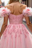 Blush Corset Floral Short Homecoming Dress with Appliques