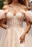 Champagne Floral Corset Short Ruffled Homecoming Dress with Lace