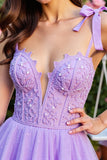 Lavender Tulle Corset Short Floral Homecoming Dress with Lace